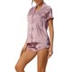 thumbnail image 4 of INSPIRE CHIC Conjunto de Pijama de Satén para Mujer Regreso a Clases Manga Corta con Botones Ropa de Dormir y Conjunto de Pantalones Cortos de Loungewear Sedoso S Púrpura Claro, 4 of 6