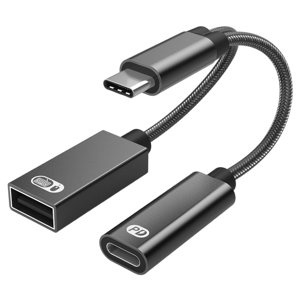 Magideal - Cable De Carga Adaptador Usb Otg Con Cable De De Carga Rápida Pd 60W 2 En Un Convertidor Divisor Para Teléfono Inteligente Negro