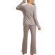 thumbnail image 3 of INSPIRE CHIC Conjunto de Pijamas para Mujer Cuello Redondo Manga Larga Ropa de Dormir Suave Pijamas Ropa de Casa con Bolsillo M Marrón, 3 of 6