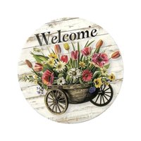 Magideal - Letrero De Bienvenida Con Flores Para Puerta Principal, Decoración De Acción De Gracias, Placa Colgante De Madera, Letrero De Bienvenida, Arte Floral 30X30Cm