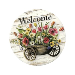 Magideal - Letrero De Bienvenida Con Flores Para Puerta Principal, Decoración De Acción De Gracias, Placa Colgante De Madera, Letrero De Bienvenida, Arte Floral 30X30Cm