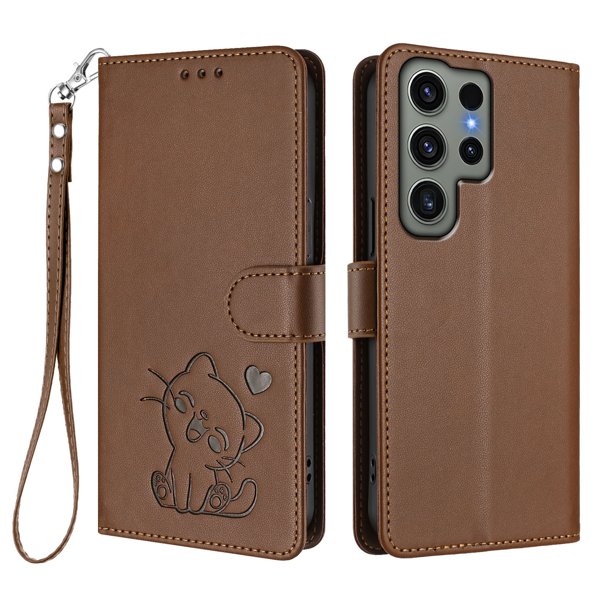 Funda Volteable tipo Billetera con Correa para Samsung Galaxy S23 Ultra, Marrón