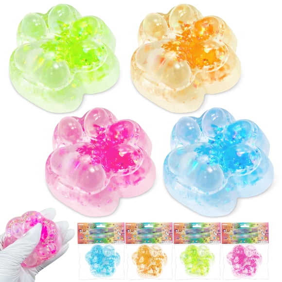 Zoacrn Juguetes antiestrés de patita de gato de silicona transparente, 4 piezas