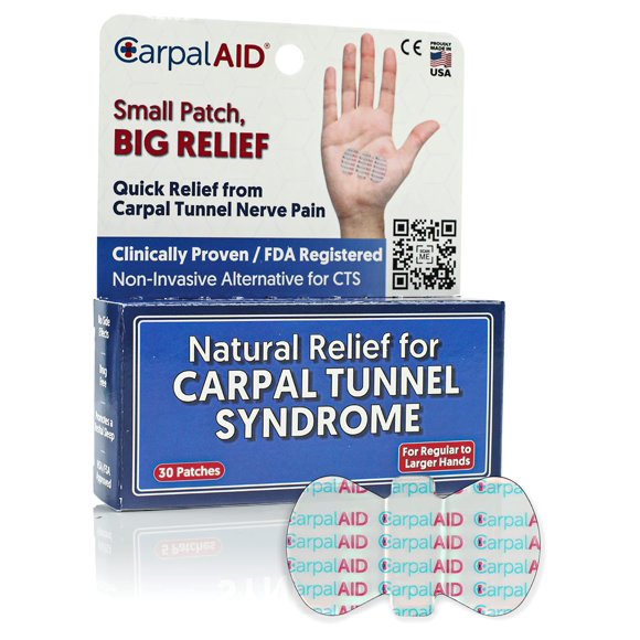 Parche CarpalAid Grande - Pack de 30 para Alivio del Síndrome del Túnel Carpiano