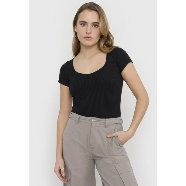 Body Mujer Manga Corta Negro Corona