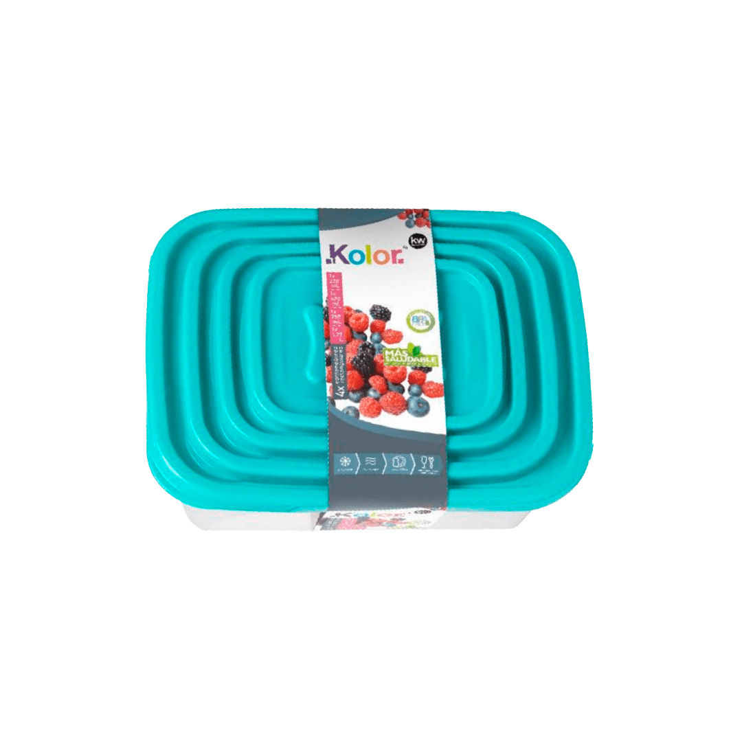 Kitchenware - Juego De 4 Contenedores Rectangular Plastico Linea Maceio