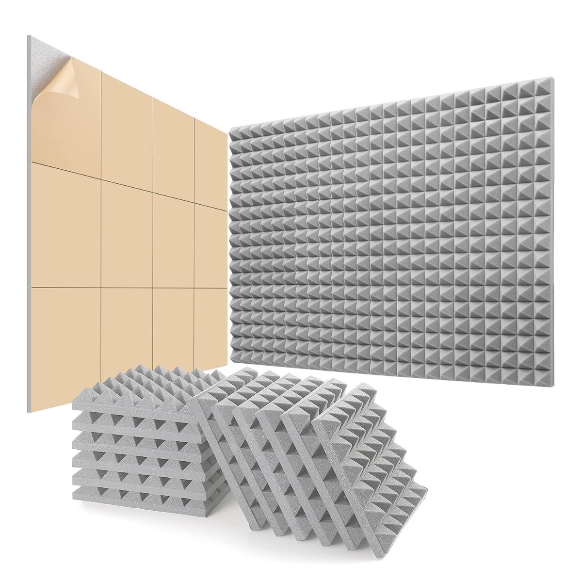 Spectra - Panel Acústico Piramidal • Autoadhesivo • Pack X12 • Gris