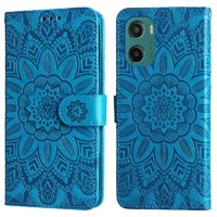 Funda Tipo Cartera Foxdock Para Motorola Moto G05 , Diseño Girasol En Relieve, Cuero Pu, Cierre Magnético, Soporte Y Tarjetero