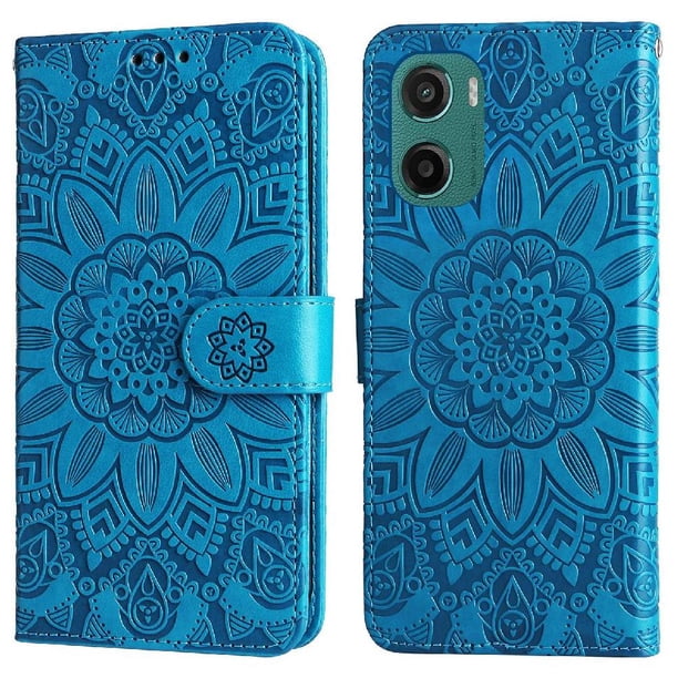 Funda tipo cartera FOXDOCK para Motorola Moto G05 , diseño girasol en relieve, cuero PU, cierre magnético, soporte y tarjetero