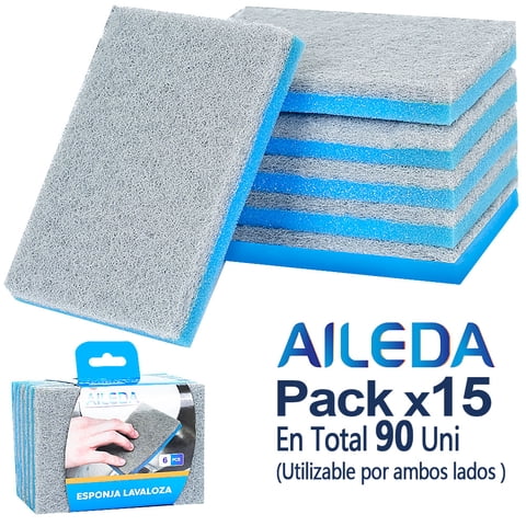 Aileda Esponja / Estropajo Abrasivo Multiusos Doble Cara Kit De 6 Piezas (En Total 90 Unidades)