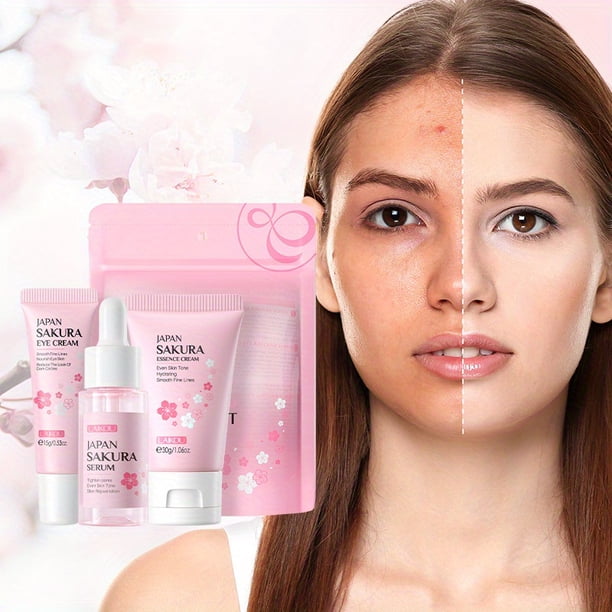 Reveal Your Radiance with LAIKOU Sakura Skin Care Set - Brightening Serum, Face Cream, and Eye Cream!