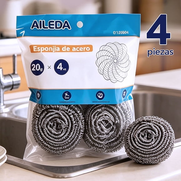 Set 4 Virutilla Aileda Esponja De Acero Para Olla Y Cocina