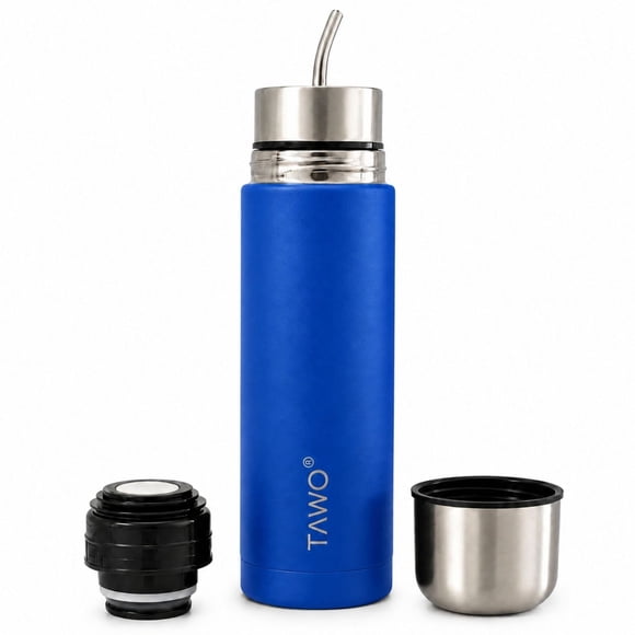 Termo Mate Acero Inoxidable Autocebante 2 en 1 Tawo 750 Ml Hermetico Antiderrame - Azul