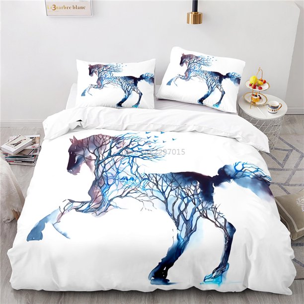 v1166 Bed Sheets Animal Art Horse Painting Bedding Set Print Duvet Cover Sets with Pillowcases Home Textile Single Double Queen King Bed Linen 3-Piece Bedding Set (1 Duvet Cover + 2 Pillow Shams) Bed