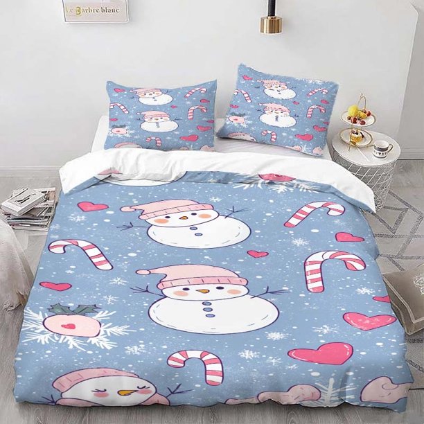 Winter Snowman Illustration Bedding Set | Includes 1 Duvet Cover and 2 Pillowcases Soft and Comfortable Ideal for All Seasons