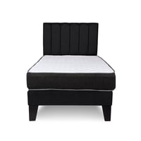 M Sole - Cama 1.5 Plazas Completa Base Americana + Colchón De Resortes + Respaldo Barras Negro