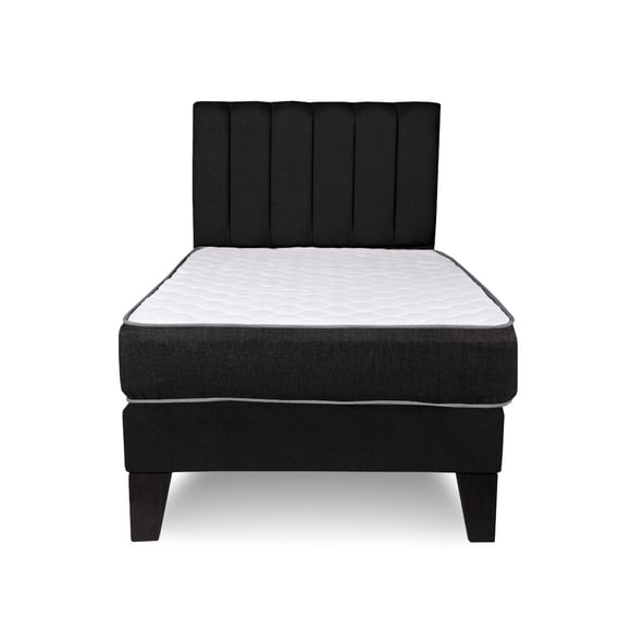 Cama 1 plaza completa Base americana + colchón de resortes + respaldo barras negro