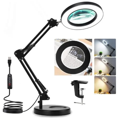 Crusec - Lampara Lupa De Escritorio Luz Led Lente De Aumento Con Base