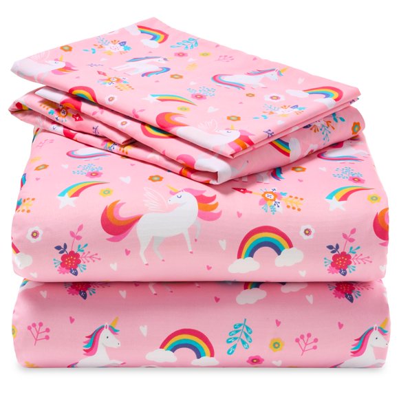 Juego de sábanas dobles para niños Joiedomi Unicorn, microfibra, 3 piezas