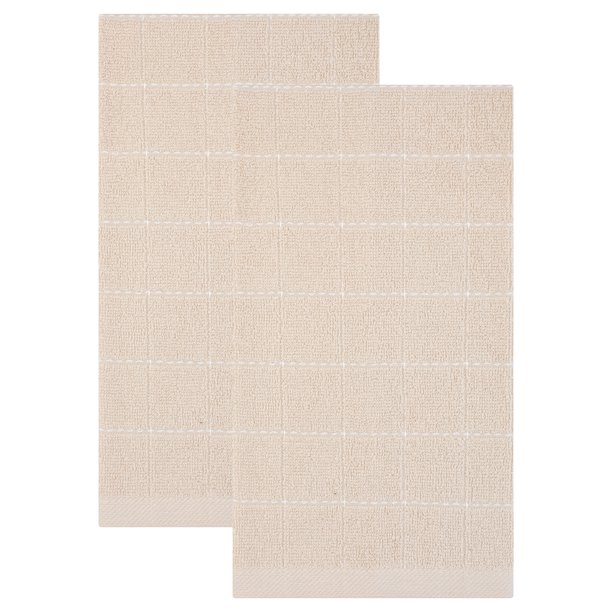 REGALWOVEN Paños de Cocina de Algodón Puro, Paquete de 2 Toallas de Cocina Altamente Absorbentes, Paños Reutilizables para Secar Platos, Limpiar Beige 25" x 15"