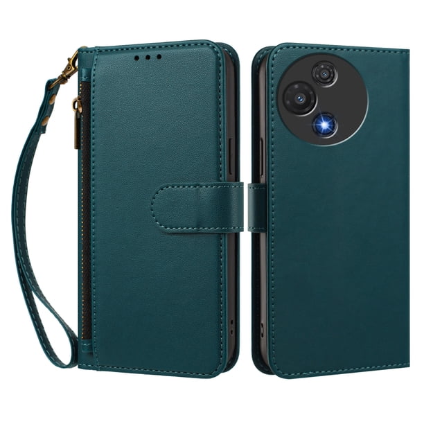 Funda Tipo Billetera para TCL 60 5G con Soporte y Bolsillo con Cierre Verde