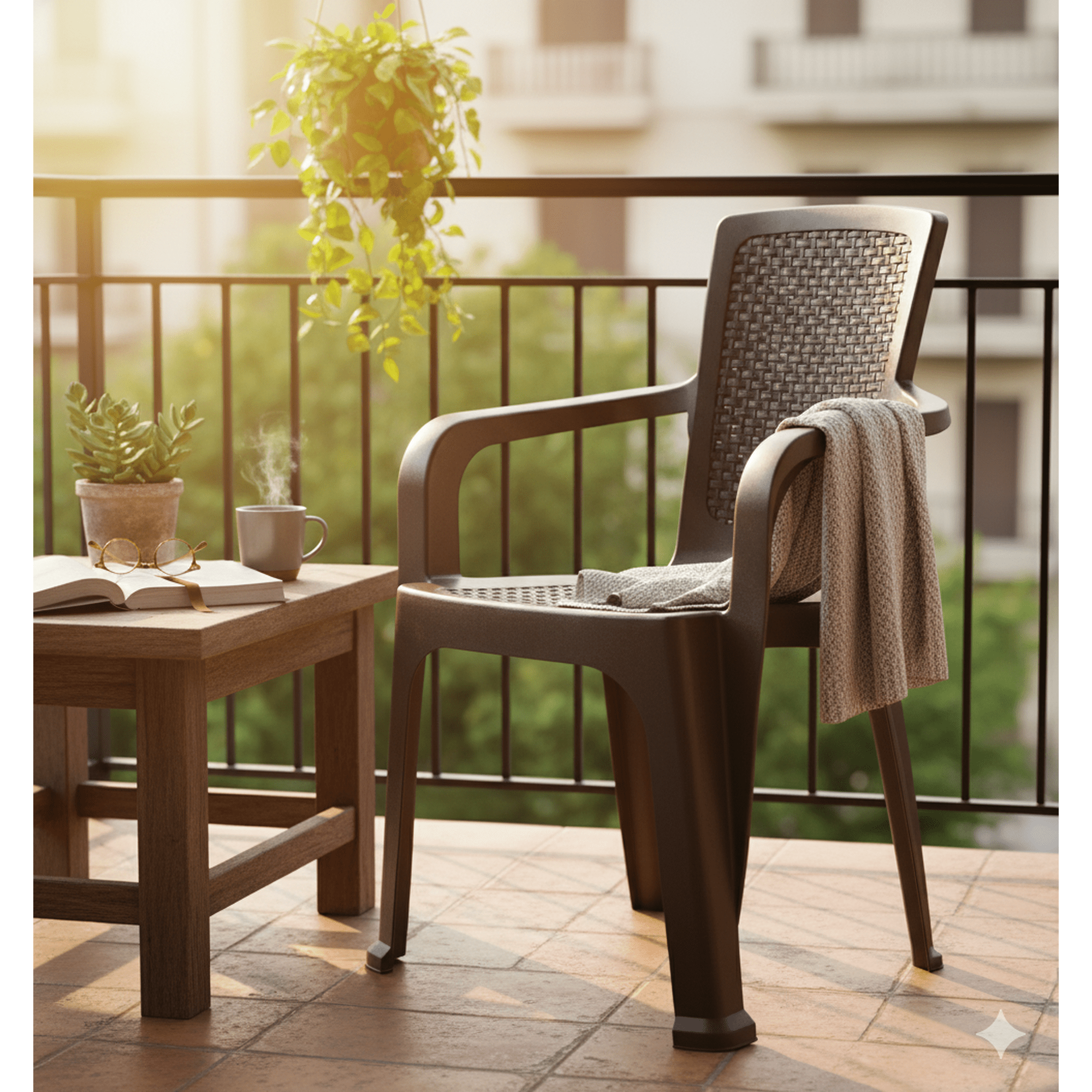 Silla Con Apoya Brazos Para Terraza Jardin Living Restaurant Estilo Rattan Modelo Manu Marca Reyplast