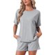 thumbnail image 1 of INSPIRE CHIC Conjunto de Pijama de Punto de Jersey para Mujer con Manga Corta, Hombro Caído y Pantalones Cortos con Cintura Elástica S Gris, 1 of 6