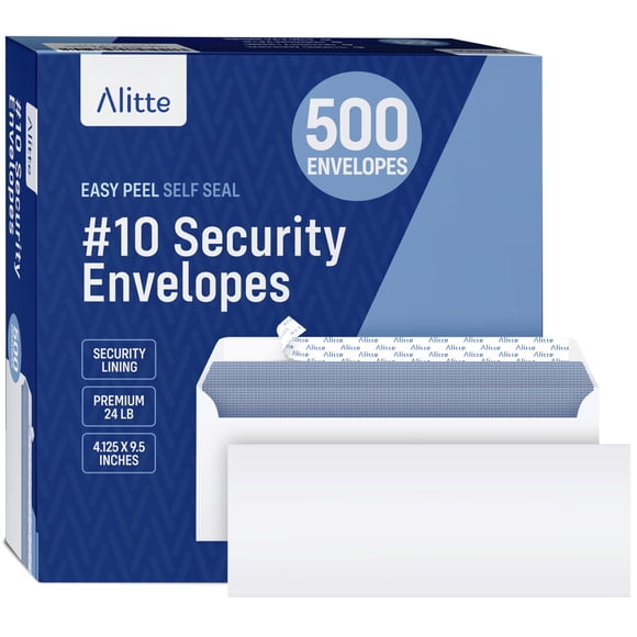 Sobres de seguridad Alitte #10 con cierre autoadhesivo 10,5 x 24 cm, 500 unidades