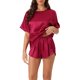 thumbnail image 1 of Conjunto de Pijama de Satén Suave para Mujer INSPIRE CHIC Regreso a Clases Ligero Manga Corta Cuello Redondo Camiseta de Dormir y Pantalones Cortos Ropa de Descanso M Burdeos, 1 of 6