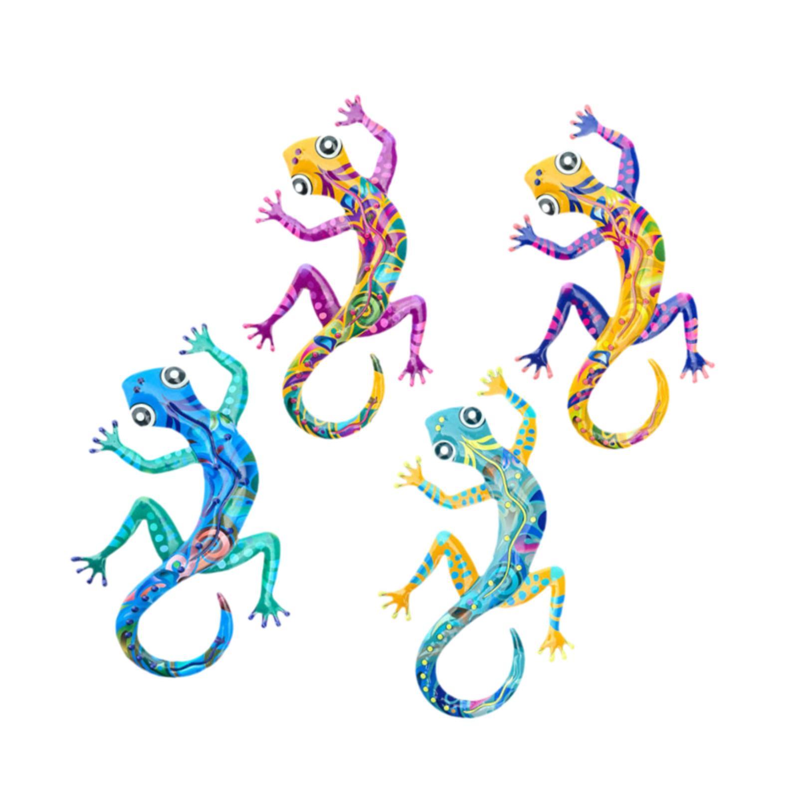 Magideal - 4 Piezas De Decoración De Pared De Metal Gecko, Decoración De Pared De Hierro, Decoración Del Hogar, Estatuilla Coleccionable, Esculturas Colgantes Pa