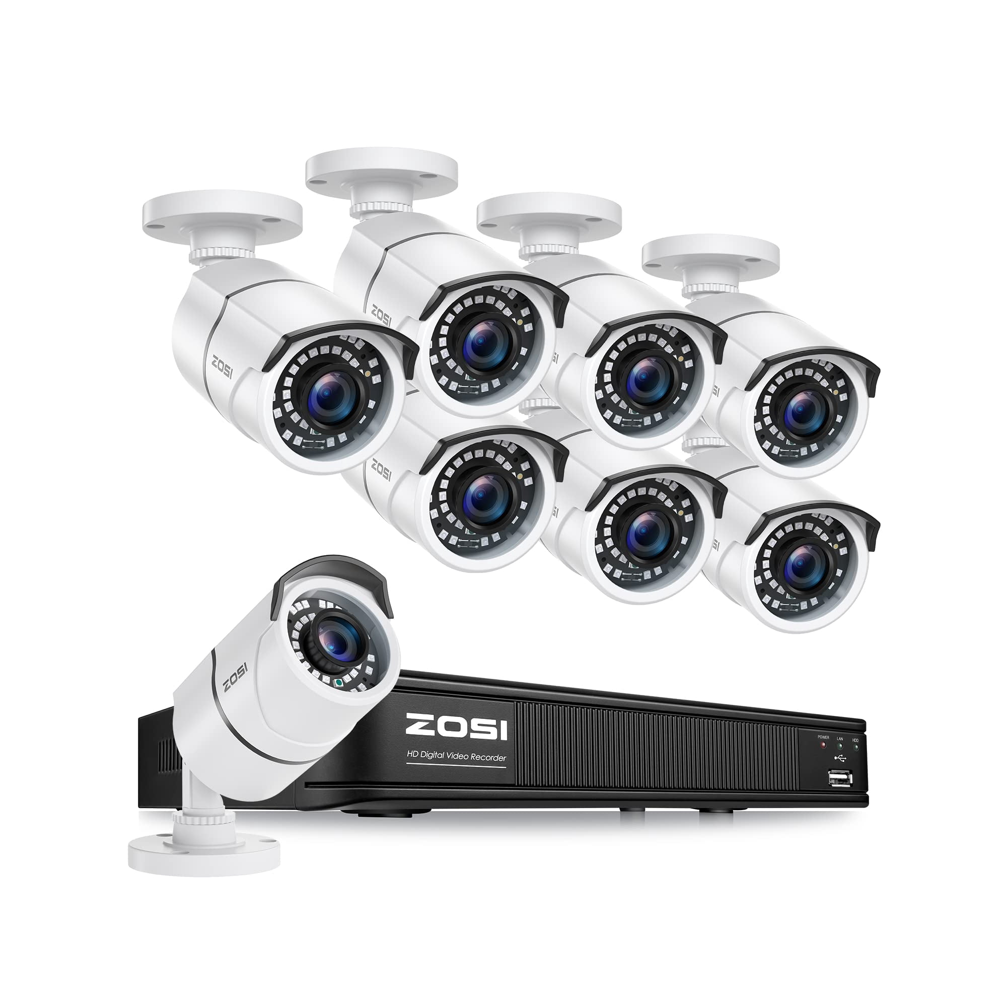 Sistema De Cámara De Seguridad Zosi 1080p H.265+ 5mp Lite 8ch Con 8 Cámaras