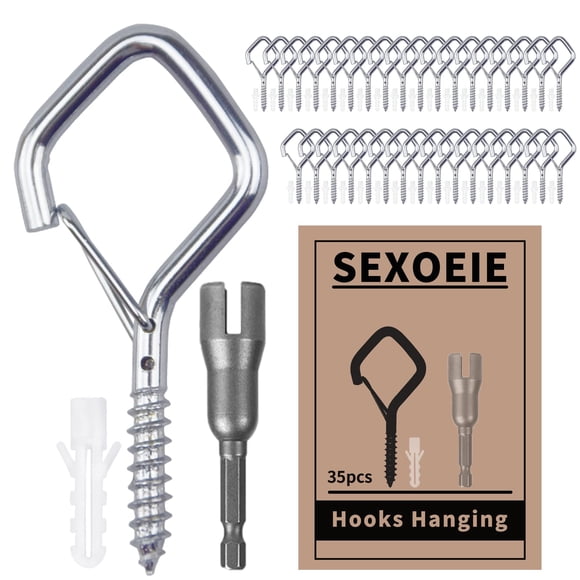 Ganchos de tornillo Sexoeie de 35 piezas para colgar, uso rudo, 6 cm, color plata