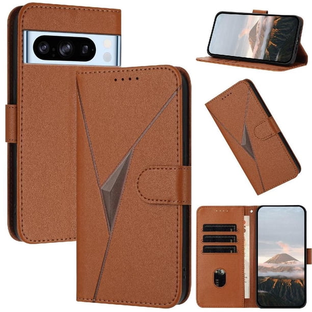 Funda Cartera Fibra de Carbono para Google Pixel 8 Pro con Soporte y Cierre Magnético Marrón