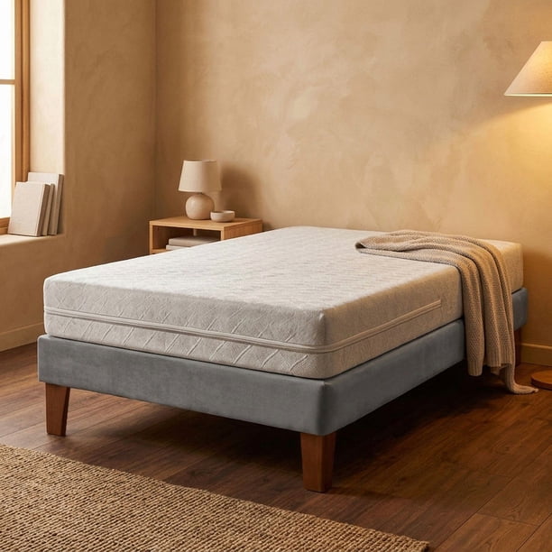 Cama Europea Zen Best 1.5 Plazas 190 cm Colchon Espuma Con Funda Velvet Gris