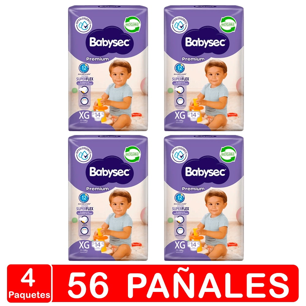 Pañales Babysec Premium Manga X4- Talla Xg -56 Pañales