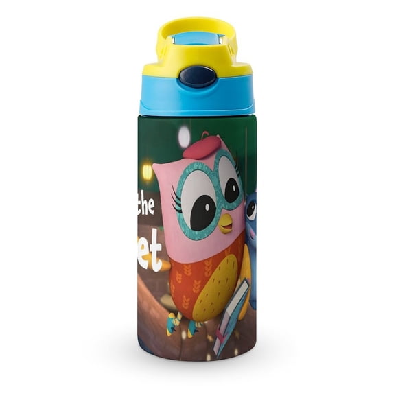 Eva, la Lechucita Botella de Agua con Tapa Pop Top de Un Toque, Acero Inoxidable, a Prueba de Fugas, para Deportes, Botella Infantil azul 12 oz