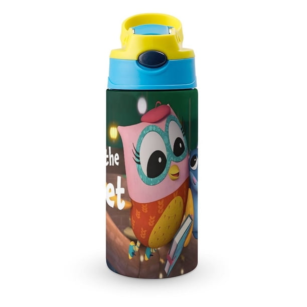 Eva, la Lechucita Botella de Agua con Tapa Pop Top de Un Toque, Acero Inoxidable, a Prueba de Fugas, para Deportes, Botella Infantil azul 12 oz
