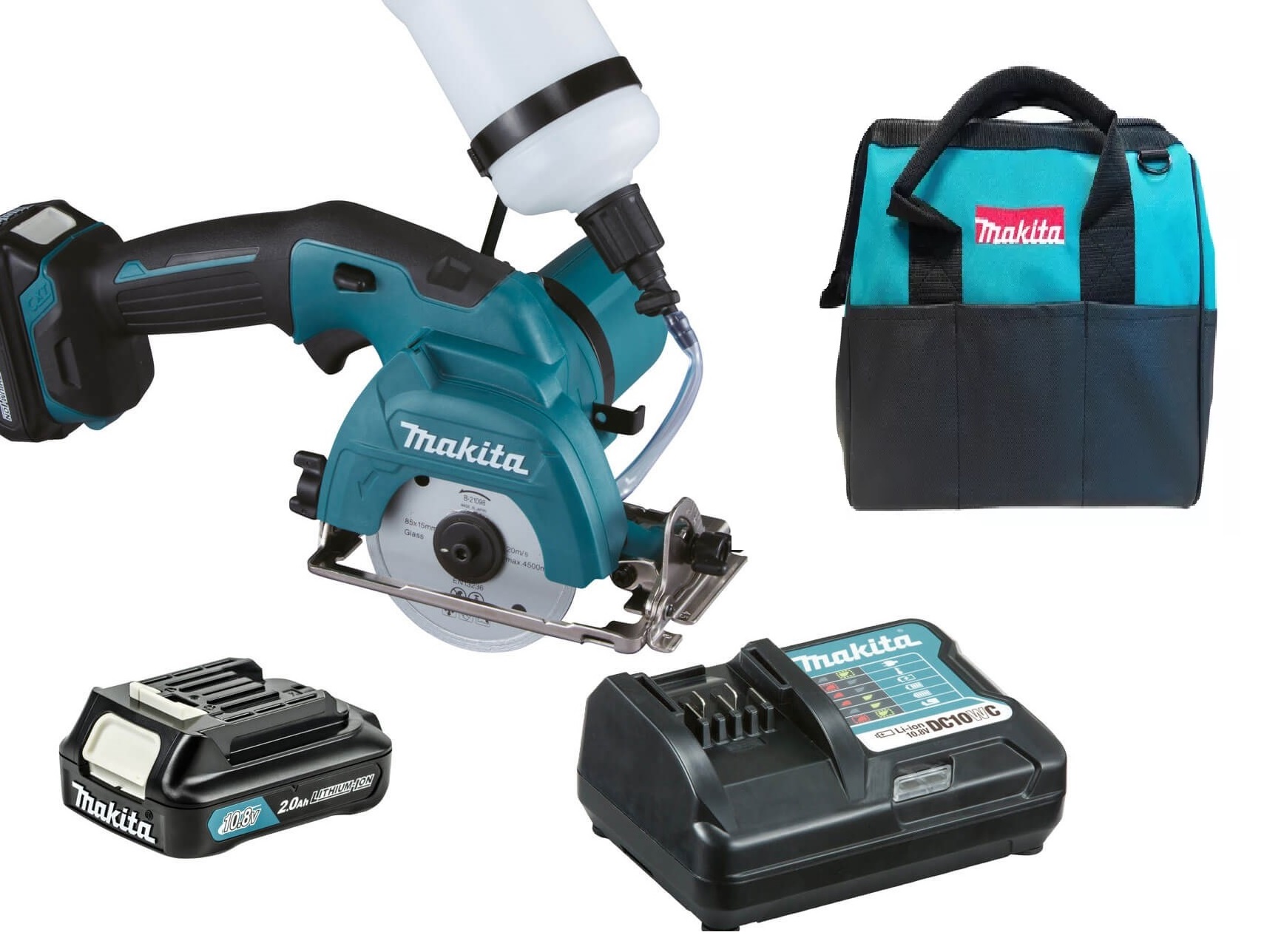 Makita - Sierra Cortadora Cerámica Vidrio Inalámbrica 85Mm + Bateria 2 Ah + Cargador + Bolso