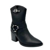 Danicolle Calzado - Bota Cowboy Para Mujer Color Negro Con Hebilla Y Aros