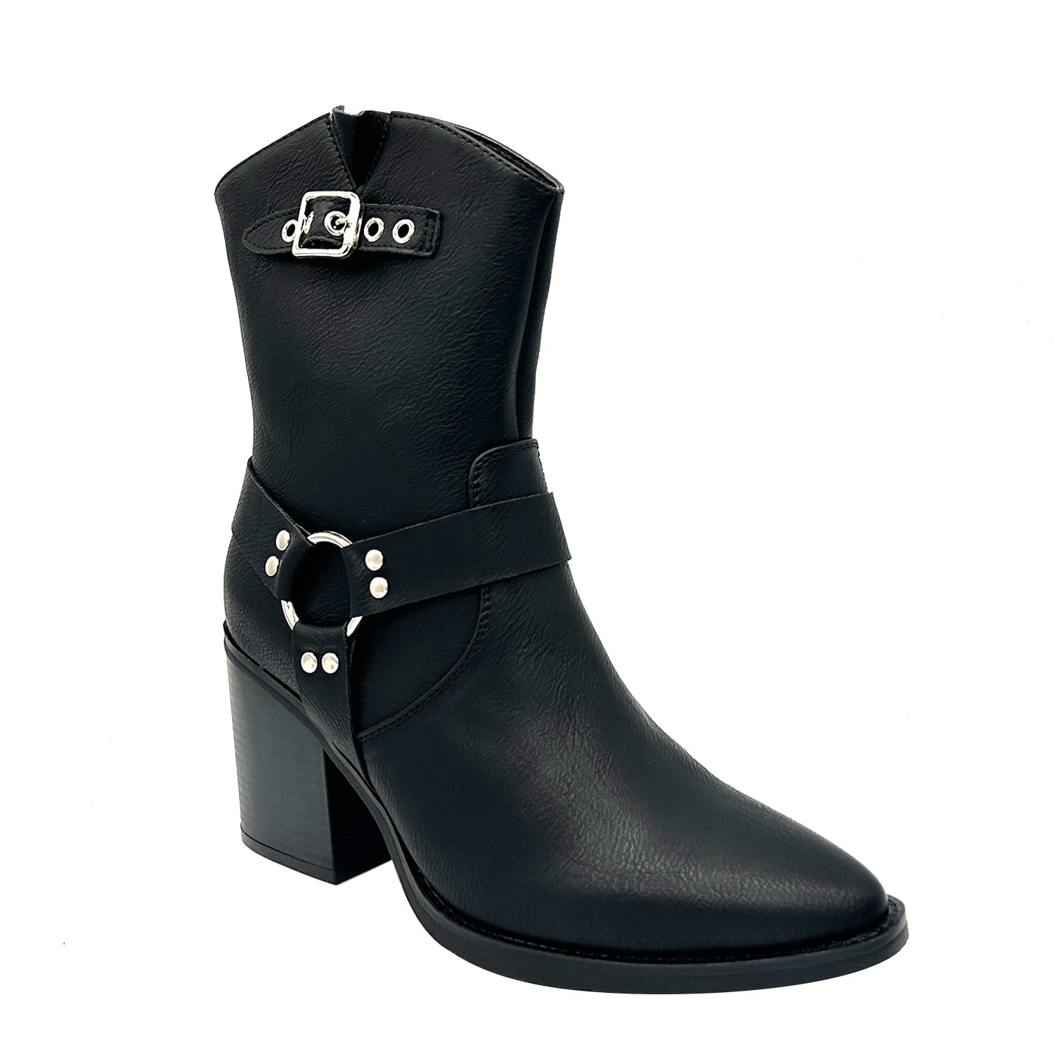 Danicolle Calzado - Bota Cowboy Para Mujer Color Negro Con Hebilla Y Aros