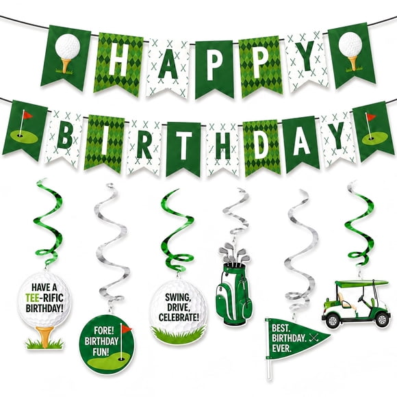 Set de 6 piezas: banderín y espirales de golf para cumpleaños – rujor