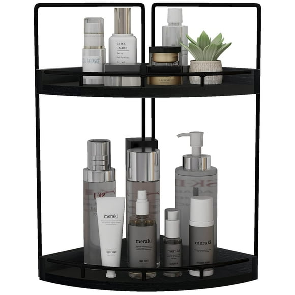 Organizador de mostrador de baño Dorhors, 2 niveles, madera negra