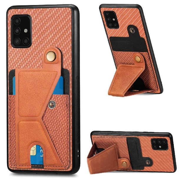 Funda Resistente para Samsung Galaxy A71 5G con Tarjetero y Soporte, Diseño Magnético Marrón