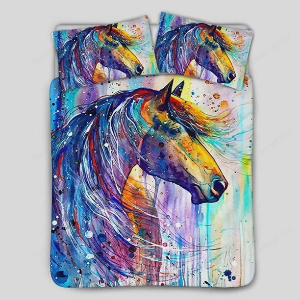 Super Softs Watercolor Horse Pattern Sets Quilt Duvet Cover Set Super 3-Piece Bedding Set