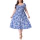 thumbnail image 1 of GRACE & GRANDEUR Vestido Floral de Mujer Talla Grande con Mangas Cortas Aleteadas y Nido de Abeja, Línea A, Vestido de Verano con Bolsillos 4X Azul, 1 of 8
