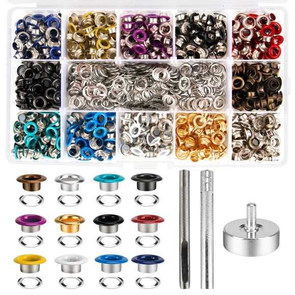 Kit de ojales metálicos Meifuly, 600 piezas, 12 colores, con herramienta de instalación
