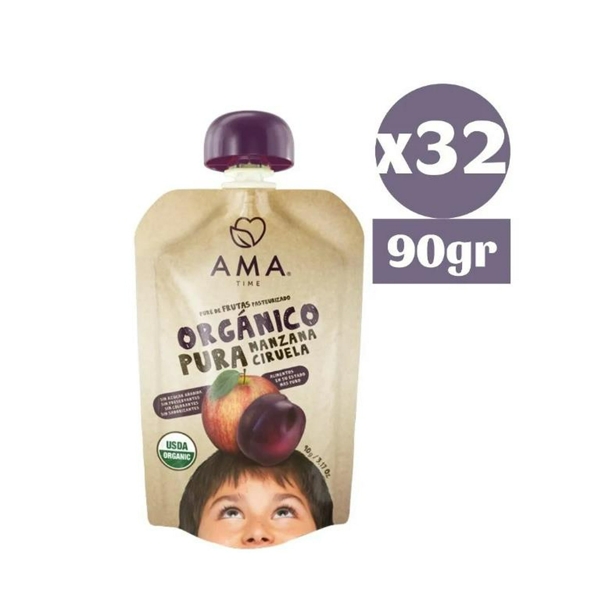Ama Time - 32x Ama Pure Fruta Manzana Ciruela Orgánico Papilla Compota