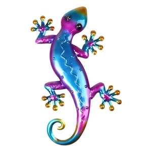 Magideal - Decoración De Pared Vívida Gecko, Placa Colgante Grande, Adornos Artísticos Con Cola De Hierro Rizada Para Jardín, Sala De Estar, Dormitorio, Comedor, , Azul Azul 2