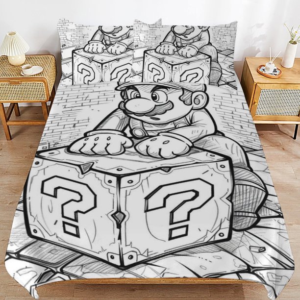 Super Mario 3-Piece Comforter Set for Bedroom Super Mario Bedding Set for Kids Adults Soft Microfiber Duvet Cover Set with Zipper Closure
