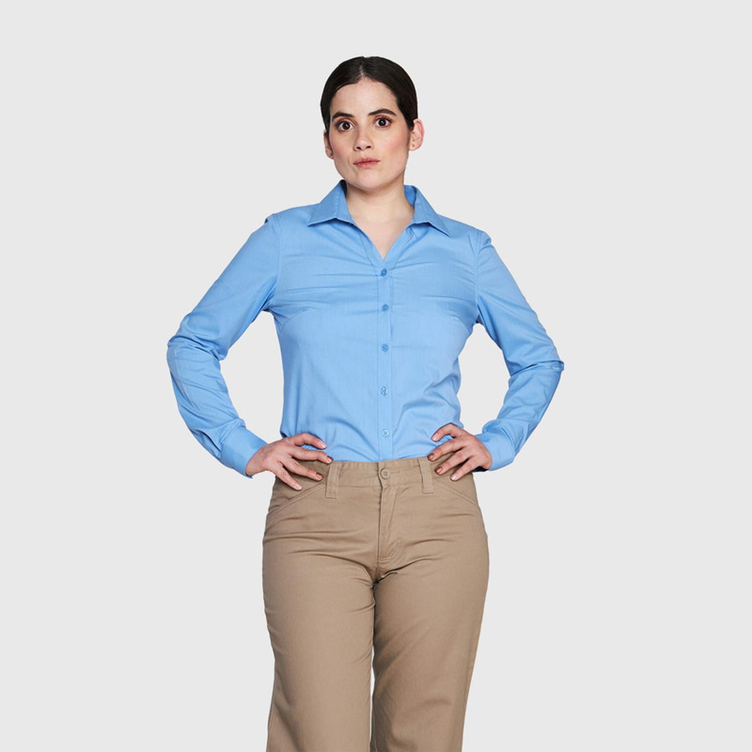 Jayson - Blusa Trevira Spandex Cuello V M/l Celeste L